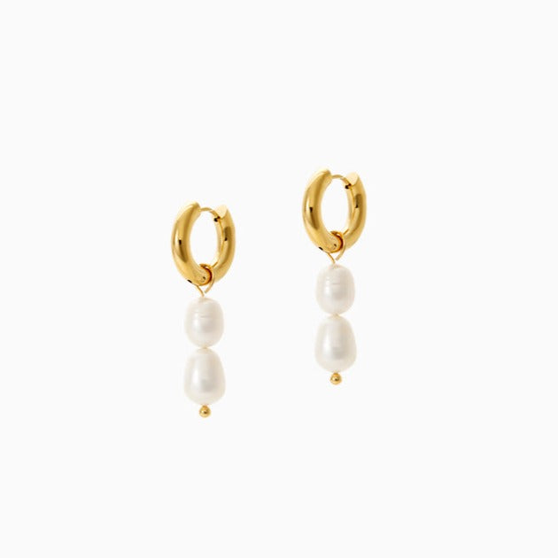 Golden Pearl Drop Hoop Earrings