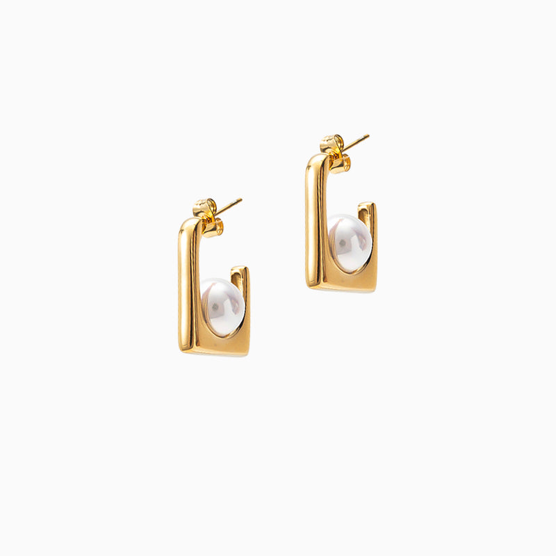 Half Square Pearl Earrings