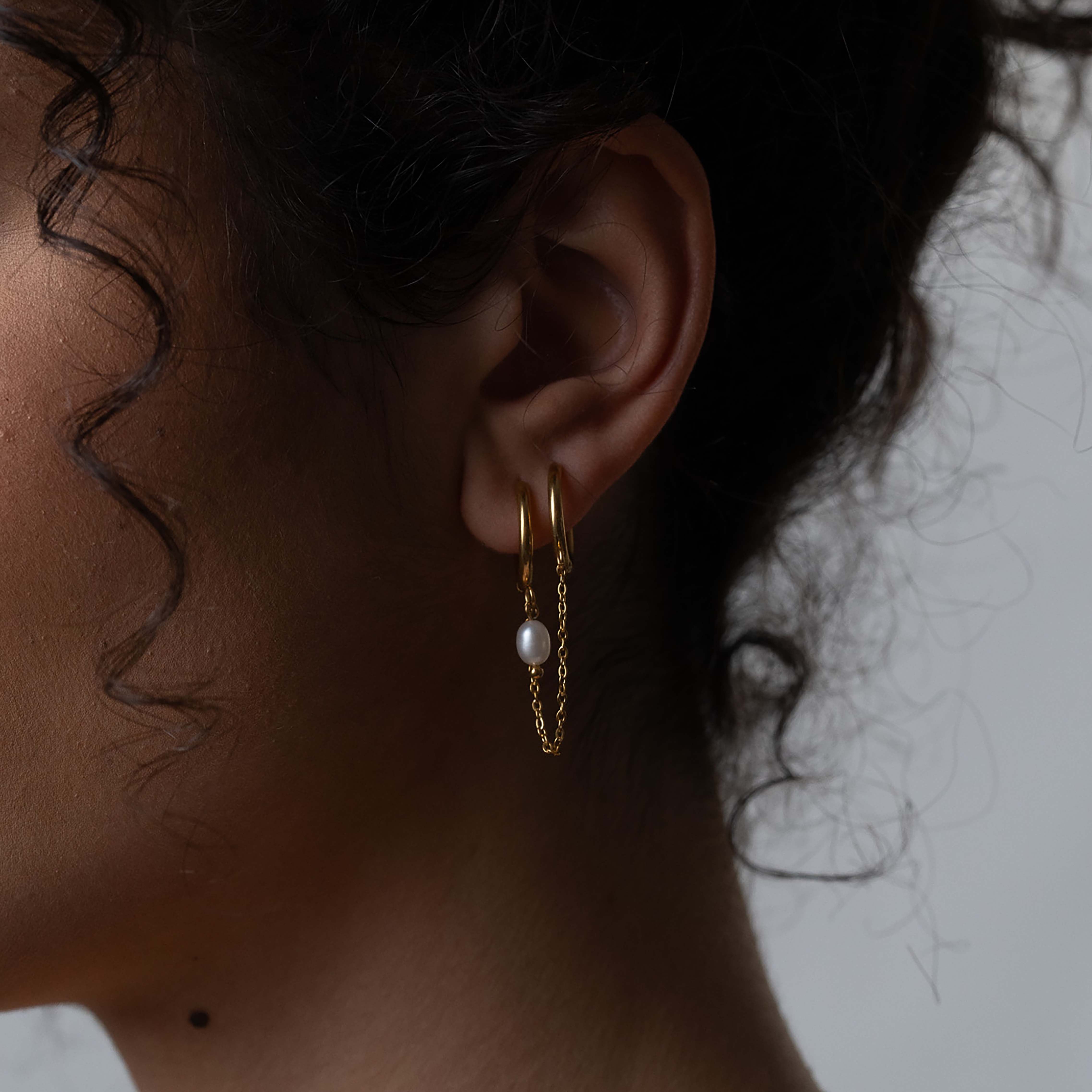 Double Pearl Chain Earrings