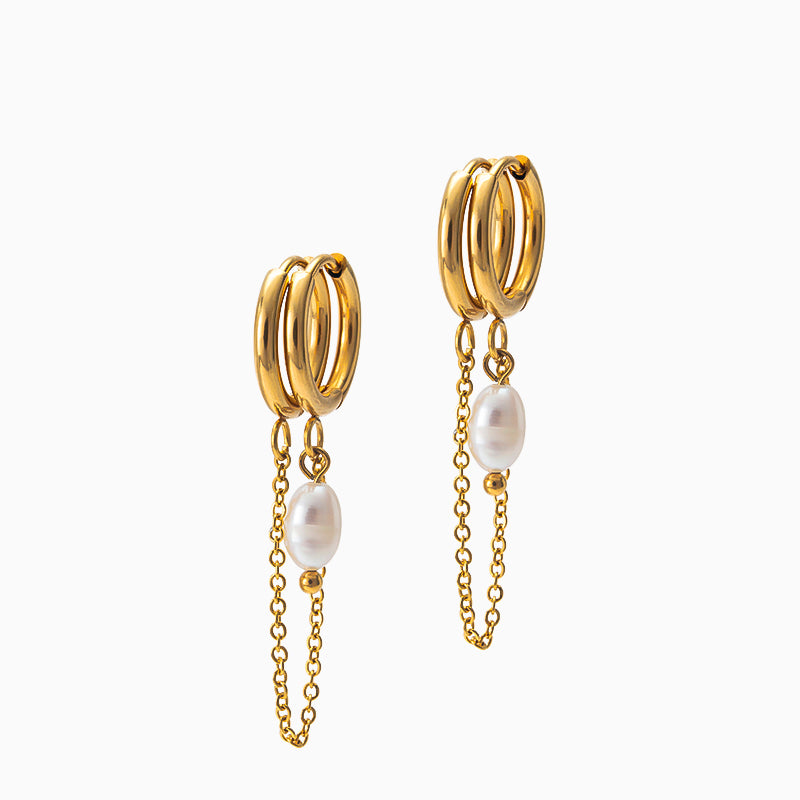 Double Pearl Chain Earrings