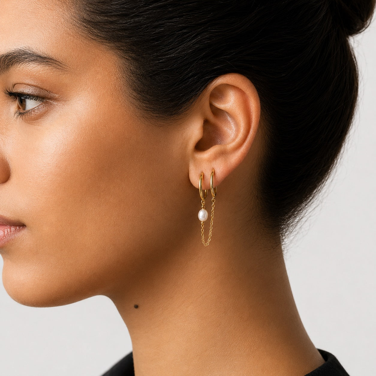 Double Pearl Chain Earrings